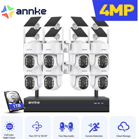 ANNKE Cámaras de seguridad de red de 4 MP para exteriores, impermeables, con batería de 9000 mA para cámara WiFi, visión nocturna, 1 TB (1/4)