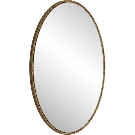 Einfacher Ovaler Wandspiegel mit Vertikaler oder Horizontaler Aufhängung für Badezimmer aus Eisen Glas und MDF Gold (1/5)