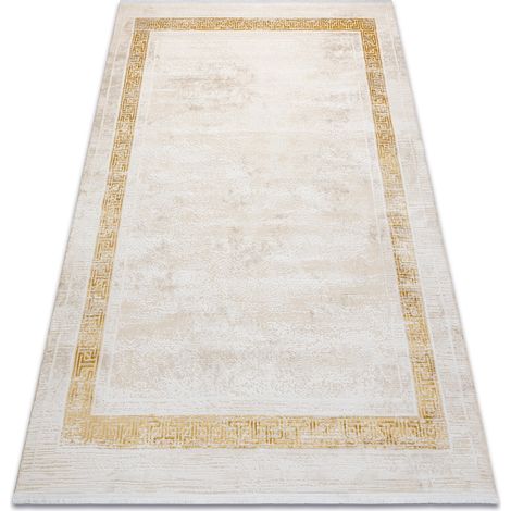 Moderner Teppich DUKE 51524 creme / gold - Rahmen, griechisch strukturiert, sehr weich, Fransen beige 140x190 cm
