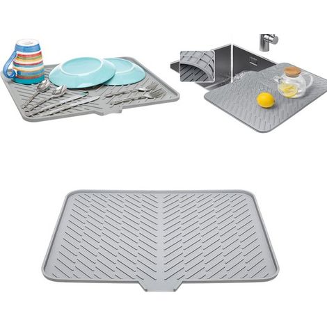 Tappetino scolapiatti in silicone - Tappetino per lavello da cucina - Tappetino scolapiatti - Inclinato - Grigio - 5843 cm - Facile da pulire - Adatto per piatti, tazze, stoviglie, pentole e padelle (1/5)