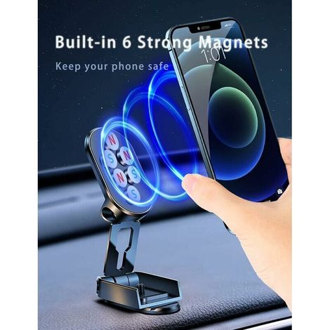 Support Magnetique Telephone Voiture【Pliable Multifonction】 Aimant Téléphone Voiture avec Base Pliable 360° Universel Porte Portable Voiture Compatible avec iPhone Samsung pour Tous Les Smartphon (1/4)