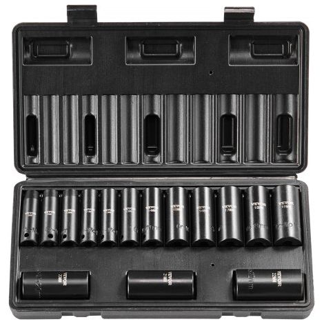 Steckschlüsselsatz Schlagsteckschlüsselsatz 3/8 Zoll, 15-teiliger tiefer Steckschlüsselsatz metrisch 8-22 mm, 6-Punkt-Cr-Mo-Legierungsstahl für Autoreparaturen, inkl. Werkzeugkoffer (1/5)