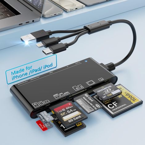 Adaptador de lector de tarjetas múltiples USB 3.0 7 en 3, concentrador de lector de tarjetas de memoria para SD, CF, XD, Micro SD, TF, MS, lector de tarjetas SD USB C de alta velocidad de 5 Gbps para (1/5)