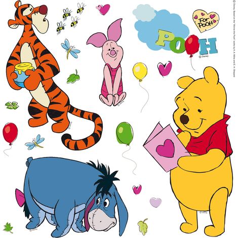 sticker mural Winnie l'ourson bleu, orange et jaune  - Disney