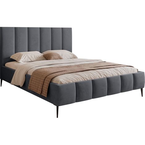 Selsey Sarafino - Polsterbett 160x200 cm, mit Bettkasten, Lattenrost und Metallfüßen, dunkelgrau (1/4)