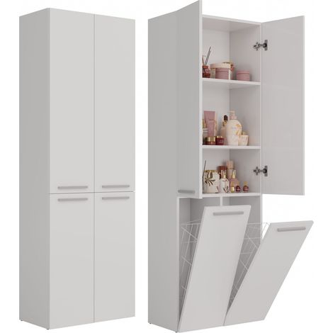 Poteau de salle de bain Nel 2K/DD blanc mat – 3 étagères et 3 paniers – Poignées minimalistes pour accès facile – Optimise l'espace (1/2)