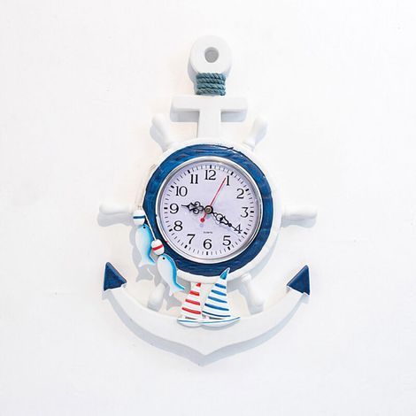 Horloge Murale Modèle Bateau Style Marin Bleu et Blanc, Décoration Personnalisée pour Bureau ou Chambre 34x23cm (1/5)