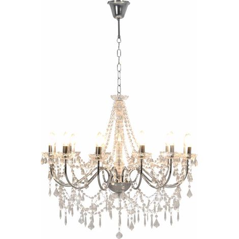 vidaXL Lampadario con Perline Argento 12 Lampadine E14