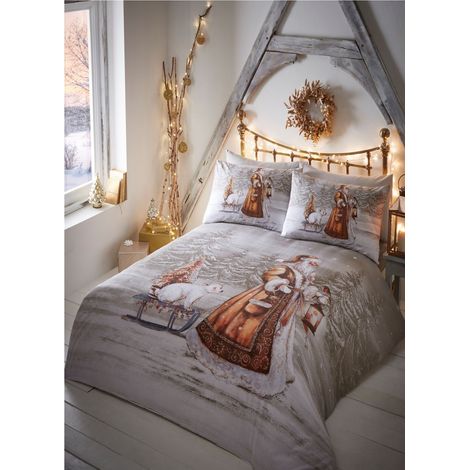 Housse de Couette et taie d'oreiller de Noël, Bleu, Double