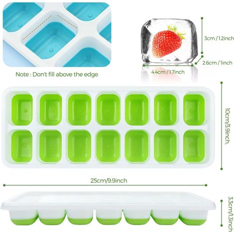 4 Pièces bacs à glaçons en silicone avec couvercle,Moule à Glaçons, bacs à glaçons carrés faciles à retirer(2 Vert+2 Bleu)