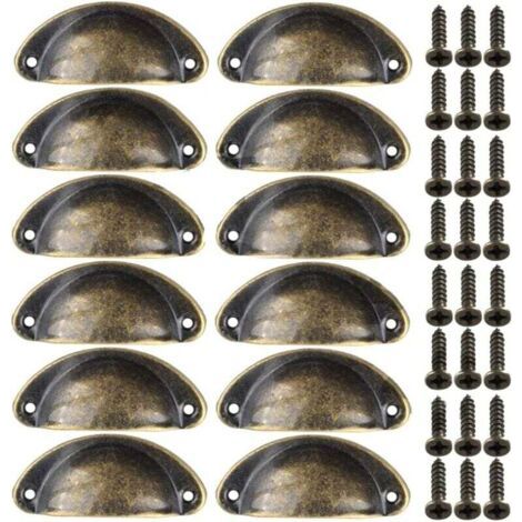 BUNTHAUS 12pcs Poignées de Meuble Vintage Boutons de Tiroir Metal Coquille pour Placards Armoire Commode Cuisine Tiroirs Laiton Antique 8135mm Bronze (1/5)