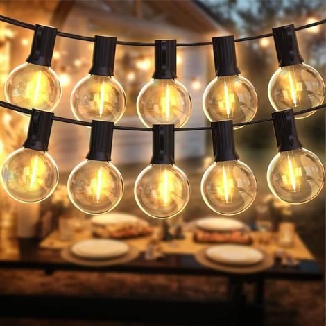 Guirnalda de luces, guirnalda de luces exteriores de 15 m, guirnalda de luces LED exteriores con 26 bombillas de plástico E12 G40, guirnalda de luces impermeable IP45 para jardín. (1/4)