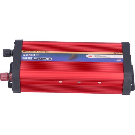 1000-W-Wechselrichter mit modifizierter Sinuswelle für Fahrzeuge, zwei USB-Anschlüsse, Schnellladefunktion, rotes Aluminiumgehäuse, 12–220 V (1/5)
