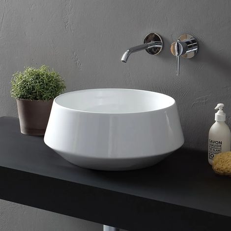 Lavabo da appoggio in ceramica bianco lucido tondo 42 cm Aris (1/5)