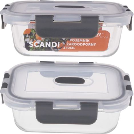 Contenitore rettangolare in vetro resistente al calore con coperchio Scandi ermetico da 370 ml per alimenti, chiusura a clip ermetica (1/3)