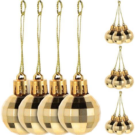 24 boules de Noël dorées décoratives à suspendre pour sapin. (1/5)