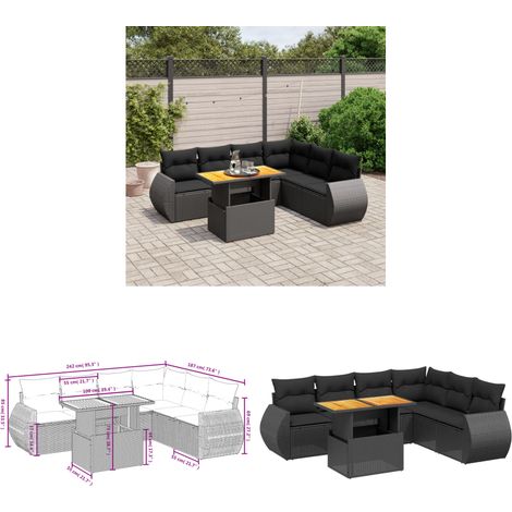7-tlg. Garten-Sofagarnitur mit Kissen Schwarz Poly Rattan - Gartenmöbel - Sofagarnitur - Outdoor Möbel - PE-Rattan - Lounge Set - Home & Living (1/3)