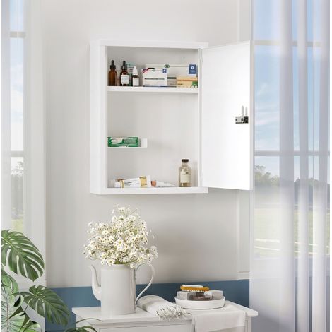 Armadietto portamedicinali da parete 40x15x53,5 cm in acciaio bianco con serratura – MEUBLIV (1/5)