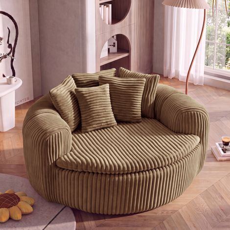 Sillón lounge de pana camel con 5 cojines, asiento profundo 145x133x59 cm OKWISH (1/5)