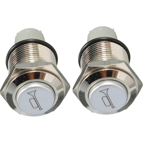 2 boutons-poussoirs métalliques bleus avec éclairage LED momentané pour klaxon de voiture (12 V, 16 mm). (1/5)