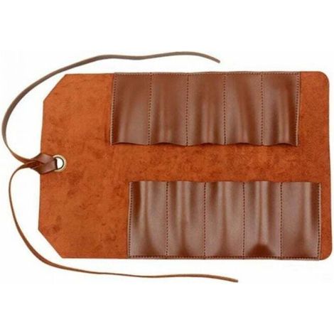 Werkzeugrolle aus Leder, Tasche mit 10 Fächern, Organizer für mehrere Benutzer, Werkzeugtasche für Holzbearbeitung, Schraubenschlüssel, hellbraun