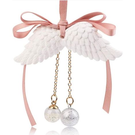 Pendentif miroir de voiture monobloc, pendentif miroir désodorisant ailé pour décoration de maison de mariage pour voiture (ruban rose) (1/2)