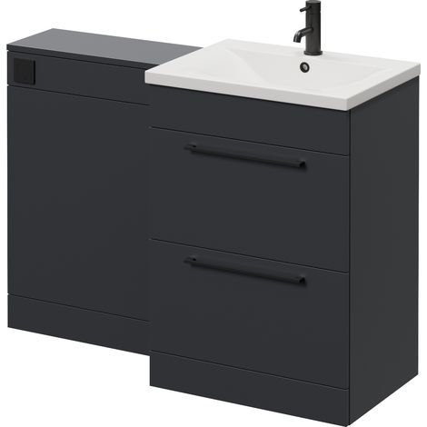 Napoli 460 Cento Gloss Grey 1200mm 2 Drawer Vanity Unit Toilet Suite with Glide Basin - 1200mm - Matt Black 320mm HandleWithout Kingston Toilet Pan