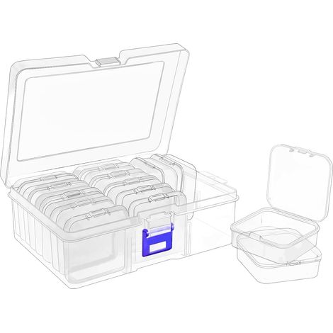Lot de 15 Boite Rangement Plastique, Transparente, Robuste, Pour Perles, Outils, Bureau