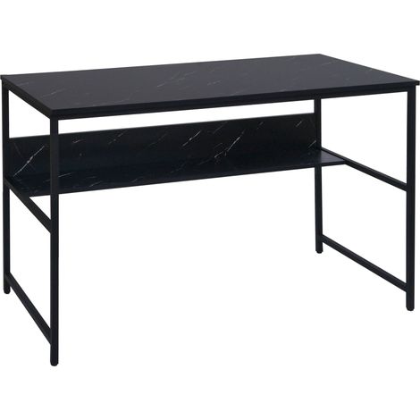 Scrivania tavolo per computer parete posteriore sotto piano tavolo in metallo MDF 120 x 60 cm aspetto marmo nero 040006060