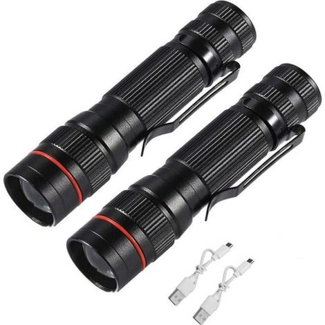 LED-Taschenlampen, wiederaufladbare taktische Taschenlampen, hohe Lumenleistung, superhell, Mini-Taschenlampe, 3 Modi, tragbare Laterne (2er-Pack) (Schwarz) (1/5)