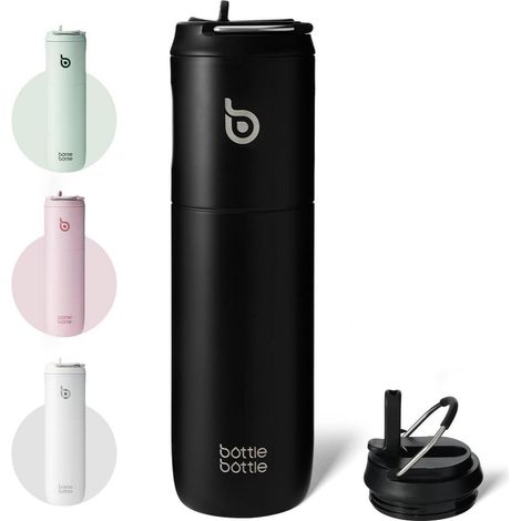 Isolierte Trinkflasche 750ml Edelstahl mit Strohhalm & Griff, BPA-frei, doppelwandig (1/5)