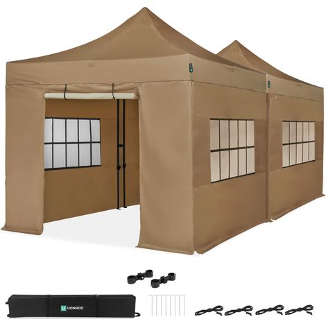 Vonroc Partyzelt-Set 3x3 m – 2 Stück mit Verbindungsset und Regenrinne Beige (1/5)
