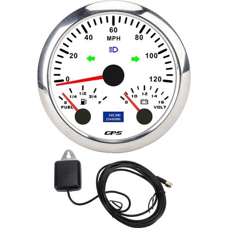 Compteur GPS 3-en-1 85mm (3-3/8in) avec Voltmètre, Jauge de Carburant et Clignotants, 120 MPH, Rétroéclairage 7 Couleurs pour Camping-car, Yacht, Camion (1/5)