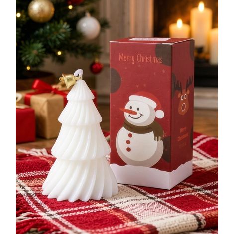 Bougie parfumée sapin de Noël spirale blanc neige, déco hivernale épurée (1/3)