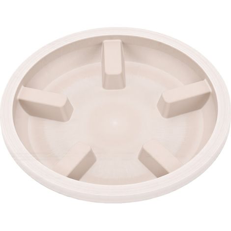 Plateau rond pour plantes, imperméable, léger et robuste, en résine imitation pierre, blanc, pour balcon ou cour. (1/5)