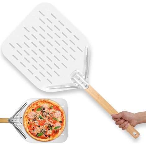 Pelle a Pizza, 12 Pouces 39.5 x 30cm Pelle a Pizza Perforée Inox, Professionnelle Support de Grande Surface avec Longue Poignée en Bois Amovible pour la Cuisson de Pizzas, Pain (1/5)
