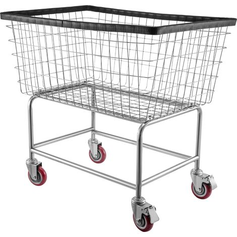 Chariot à linge en fil métallique, 4,5 boisseaux, avec roulettes, 35x15,7x22 pouces, cadre en acier chromé, roues de 5 pouces, pour blanchisserie. (1/5)