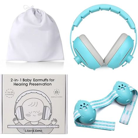 Protège-oreilles Bébé - Casque anti-bruit 2-en-1 25dB - Serre-tête ajustable pour nourrissons jusqu'à 48 mois - Protection auditive enfant, coque douce, idéal voyage et sommeil (1/3)