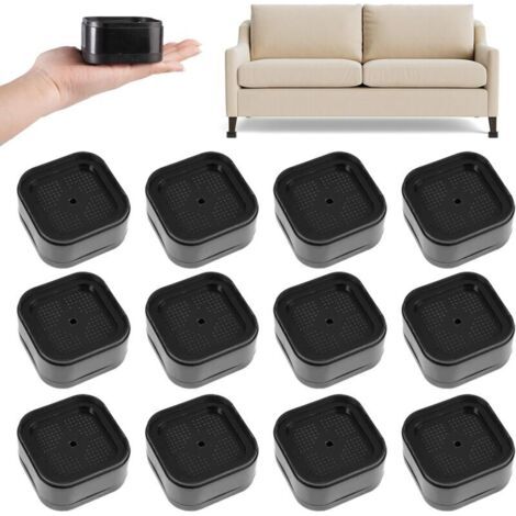 Pair Noir,12 Pièces Rehausseur Pieds de Lit Empilable, hauteur de 3,5 cm, Rehausseurs de Meubles Réglables, Empilable Rehausseur Meuble, pour Machines à Laver, Canapés, Tables, Chaises, Armoires (1/5)