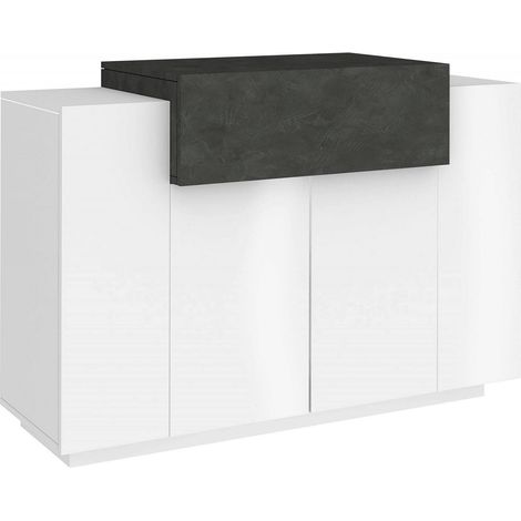 Dmora Zapatero moderno, Made in Italy, con 2 puertas y 1 puerta abatible, Zapatero de entrada, Mobiliario multiusos, 120x45h86 cm, Color Blanco Brillo y Gris Ceniza, con embalaje reforzado