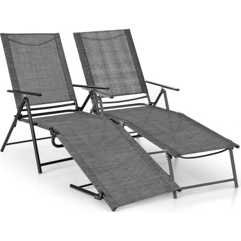Sedie sdraio pieghevoli giardino Set 2 sedie reclinabili esterno schienale 6 livelli Grigio (1/4)