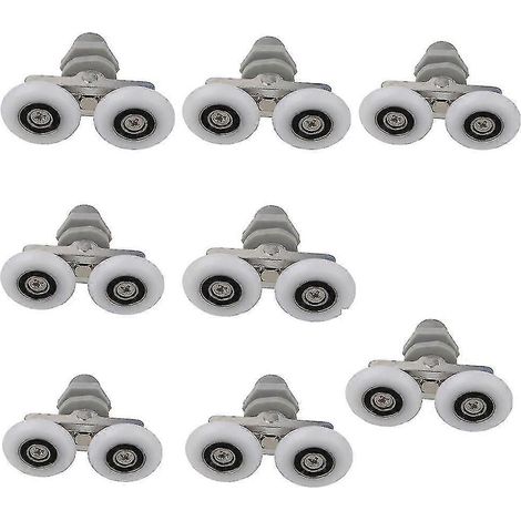 Roulettes pour porte de douche, 8 pièces, doubles roulettes/glissières/poulies/roues pour porte de douche supérieure/inférieure, pièces de rechange pour salle de bain (27 mm) (1/5)