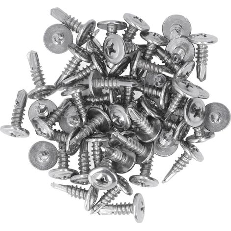 Vis à bois autoforeuses tête plate avec rondelle intégrée, lot de 200 pièces, acier inoxydable 304, dimensions M4,8x16 mm, pour menuiserie et fixation rapide. (1/5)