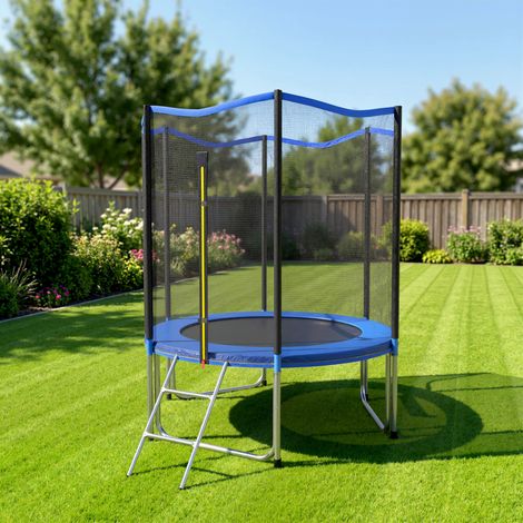 Trampoline Extérieur Trampoline de Jardin Enfants et Adultes 6 Poteaux au Sol Charge 80kg 36 Ressorts Ø183cm Bleu (1/5)