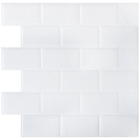 Weiße selbstklebende Fliesentapete, 30 x 30 cm, Wandaufkleber im Mosaik-Stil, wasserfeste Dekorfolie für Bad- und Küchenwandfliesen FLITI