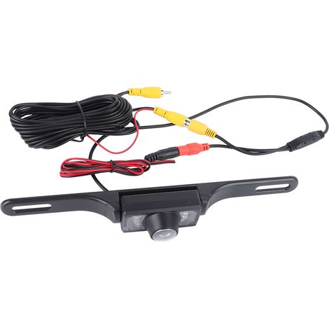 Caméra de recul HD avec vision nocturne, 8 LED infrarouges et étanche, fixée sur un cadre de plaque d'immatriculation long. (1/5)