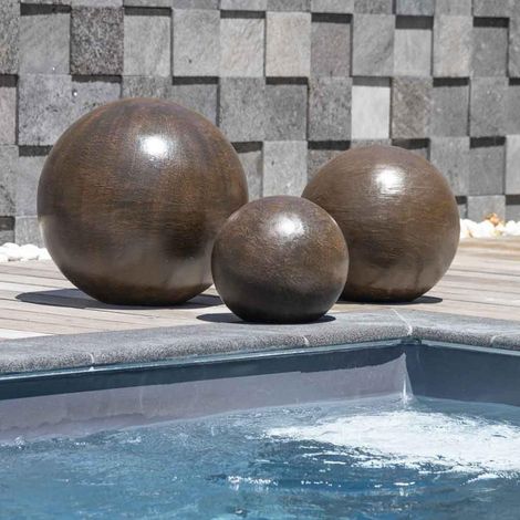 Wanda Collection – Trio de boules décoratives en ciment pour jardin zen – Diamètres 30/40/50cm – Stabilité renforcée pour lester au sol