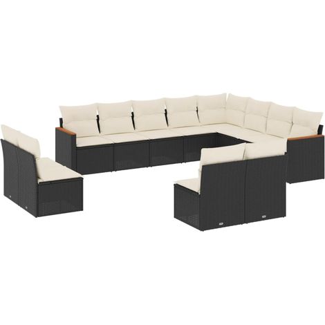 Salon de jardin 12 pcs avec coussins noir résine tressée (1/5)