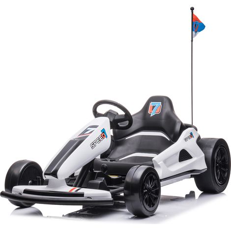 Kart à pédales voiture pour enfants- HOMEMiYN - Blanc - Batterie 12V - Vitesse 3-5 km/h (1/5)