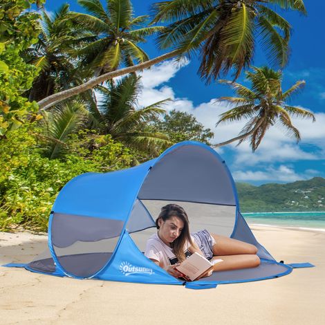 Automatisches Strandzelt für 1–2 Personen mit 1 Tür, 2 Fenstern und Tragetasche, 200 x 120 x 90 cm, Blau